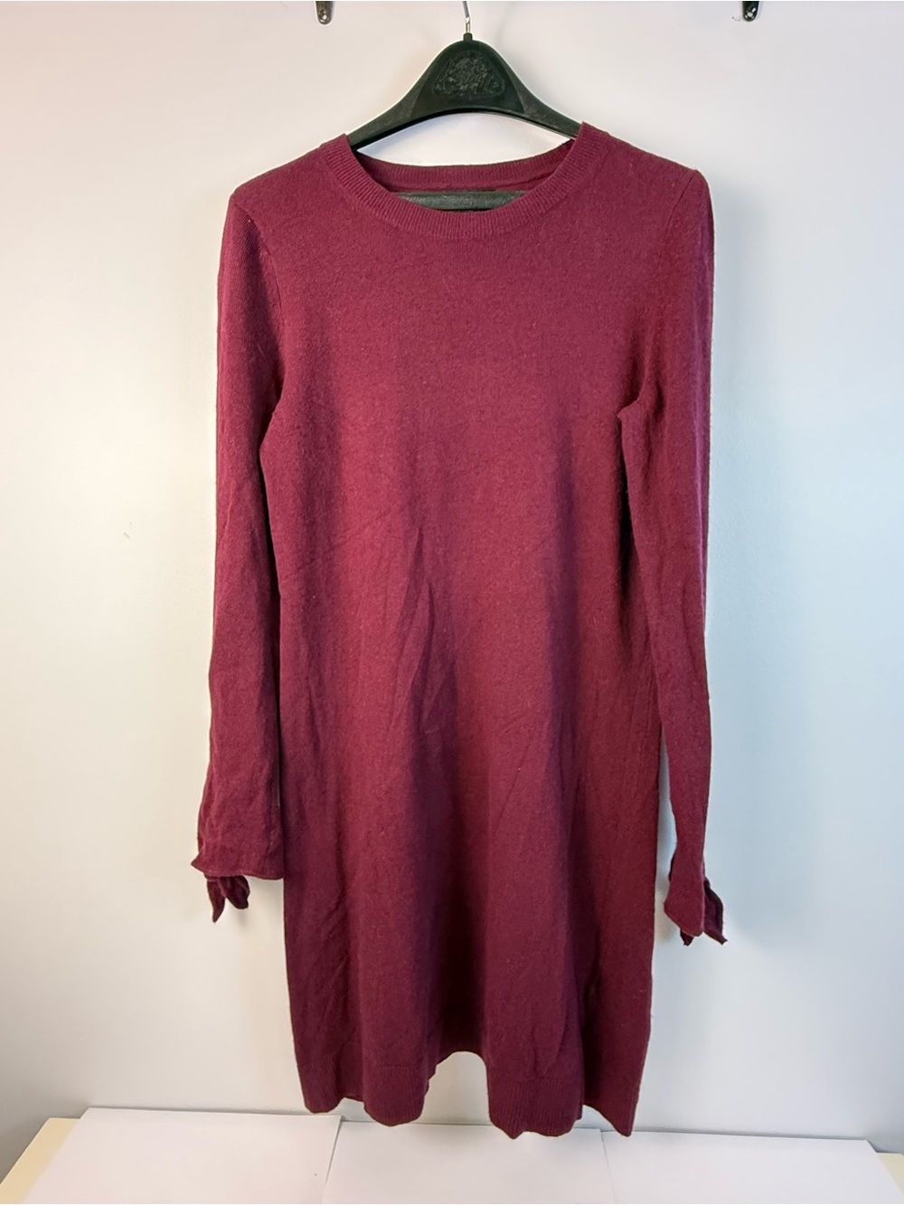 Banana Republic Burgundy Merino Wool Cashmere Knit Sweater Dress Tie Cuffs, S
